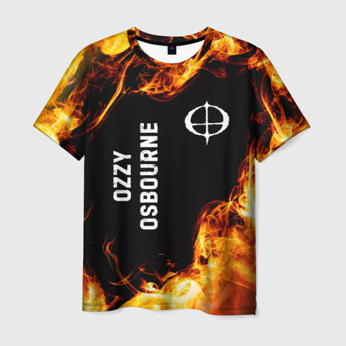 Мужская футболка 3D с принтом Ozzy Osbourne и пылающий огонь, вид спереди #2