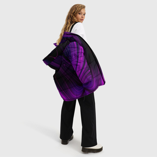 Женская зимняя куртка 3D с принтом Pink Floyd violet plasma, вид сбоку #3