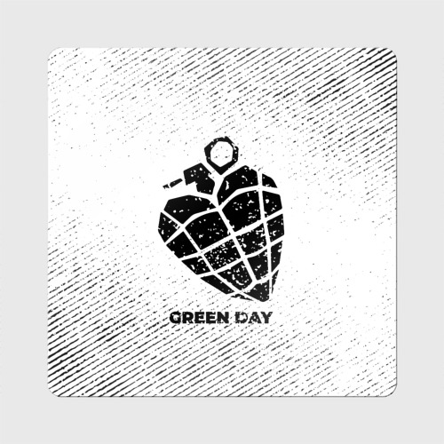 Магнит виниловый Квадрат Green Day с потертостями на светлом фоне