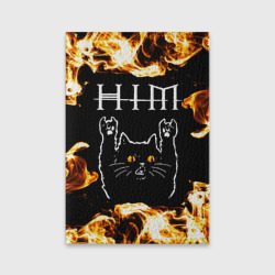 Обложка для паспорта матовая кожа HIM рок кот и огонь