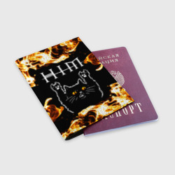 Обложка для паспорта матовая кожа HIM рок кот и огонь - фото 2
