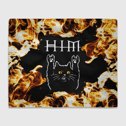 Плед 3D с принтом HIM рок кот и огонь, вид спереди #2