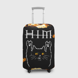 Чехол для чемодана 3D HIM рок кот и огонь