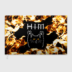 Флаг 3D HIM рок кот и огонь