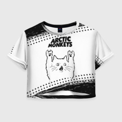 Женская футболка Crop-top 3D Arctic Monkeys рок кот на светлом фоне