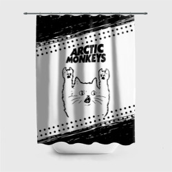 Штора 3D для ванной Arctic Monkeys рок кот на светлом фоне