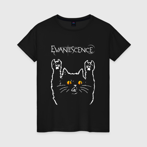 Женская футболка хлопок Evanescence rock cat, цвет черный
