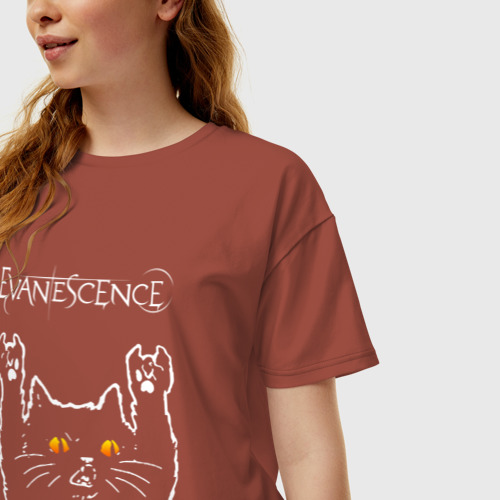 Женская футболка хлопок Oversize с принтом Evanescence rock cat, фото на моделе #1