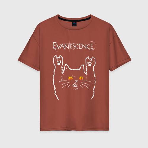 Женская футболка хлопок Oversize с принтом Evanescence rock cat, вид спереди #2
