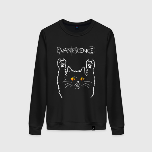 Женский свитшот хлопок Evanescence rock cat, цвет черный