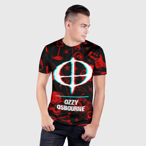 Мужская футболка 3D Slim с принтом Ozzy Osbourne rock glitch, фото на моделе #1