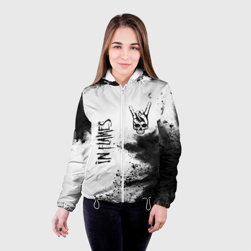 Женская куртка 3D In Flames и рок символ на светлом фоне, цвет белый - фото 3