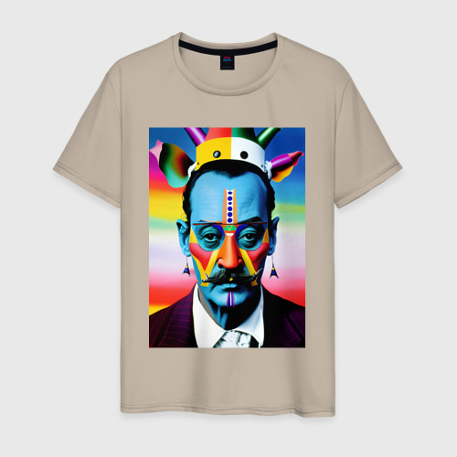 Мужская футболка хлопок Salvador Dali - pop art - neural network, цвет миндальный