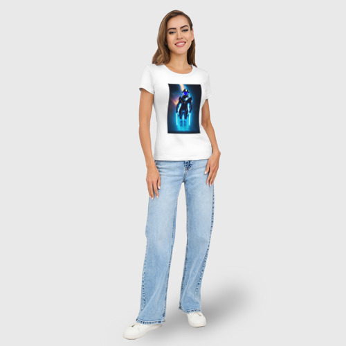 Женская футболка хлопок Slim Робо астронавт, цвет белый - фото 5