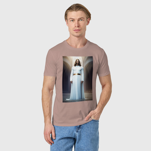 Мужская футболка хлопок Иисус Христос, цвет пыльно-розовый - фото 3