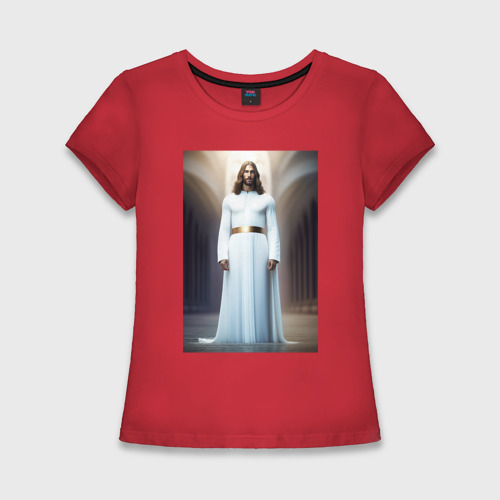 Женская футболка хлопок Slim Иисус Христос, цвет красный