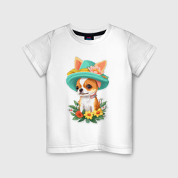 Детская футболка хлопок Маленькая собачка чихуахуа в шляпе