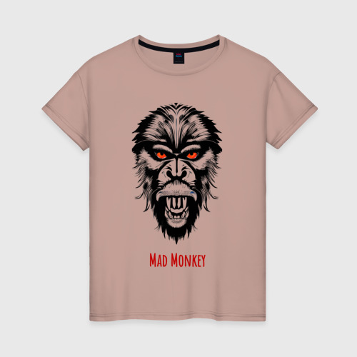 Женская футболка хлопок Mad monkey, цвет пыльно-розовый