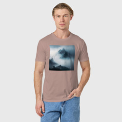 Мужская футболка хлопок Горы в тумане - минимализм - нейросеть - фото 2