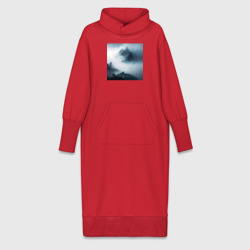 Платье удлиненное хлопок Горы в тумане - минимализм - нейросеть
