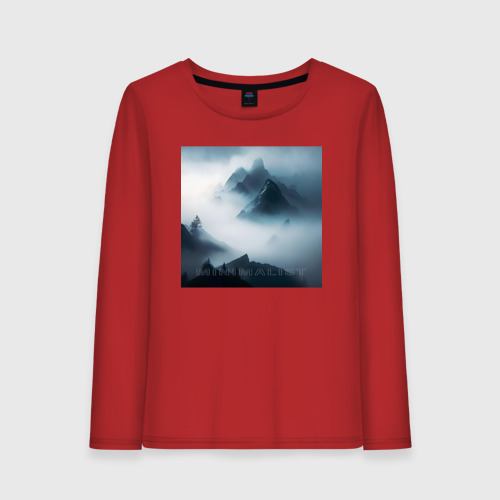 Женский лонгслив хлопок с принтом Горы в тумане - минимализм - нейросеть, вид спереди #2