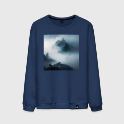 Мужской свитшот хлопок Горы в тумане - минимализм - нейросеть