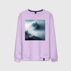Мужской свитшот хлопок Горы в тумане - минимализм - нейросеть