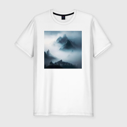 Мужская футболка хлопок Slim Горы в тумане - минимализм - нейросеть