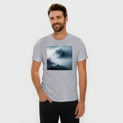Мужская футболка хлопок Slim Горы в тумане - минимализм - нейросеть - фото 2