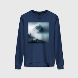 Женский свитшот хлопок Горы в тумане - минимализм - нейросеть