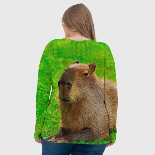 Женский лонгслив 3D с принтом Capybara on grass, вид сзади #2