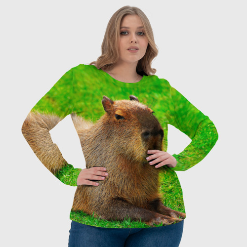 Женский лонгслив 3D с принтом Capybara on grass, фото #4