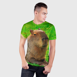Мужская футболка 3D Slim Capybara on grass - фото 2
