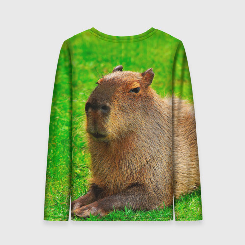 Женский лонгслив 3D с принтом Capybara on grass, вид сзади #1