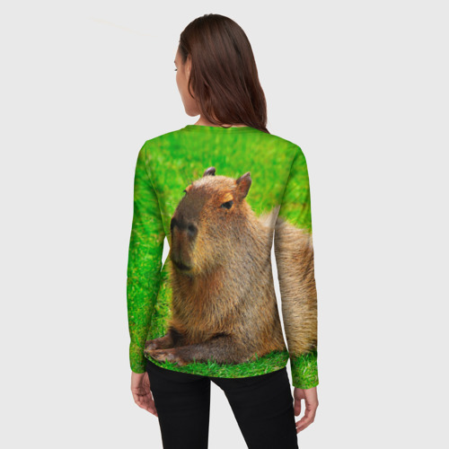 Женский лонгслив 3D с принтом Capybara on grass, вид сзади #2