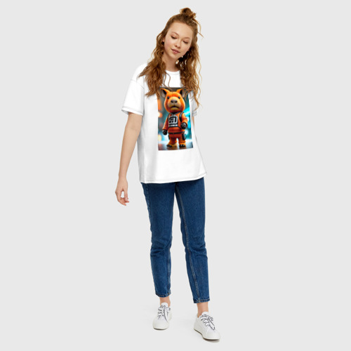 Женская футболка хлопок Oversize Кроха-капибара - Киберпанк - милашка, цвет белый - фото 5