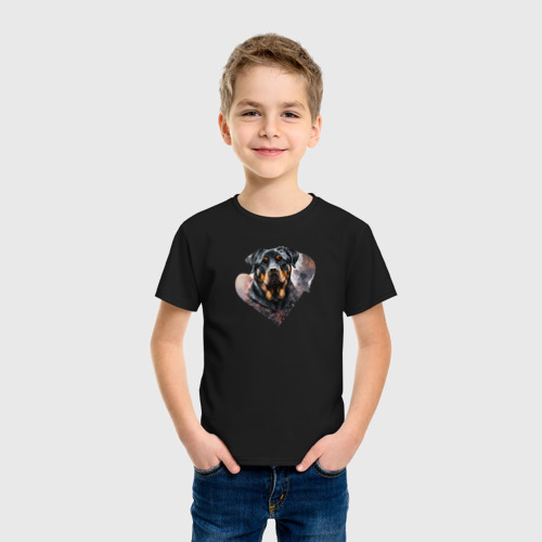 Детская футболка хлопок с принтом Ротвейлер - навсегда в сердце, фото на моделе #1