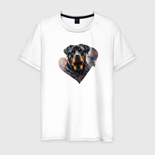 Мужская футболка из хлопка с принтом Ротвейлер - навсегда в сердце, вид спереди №1