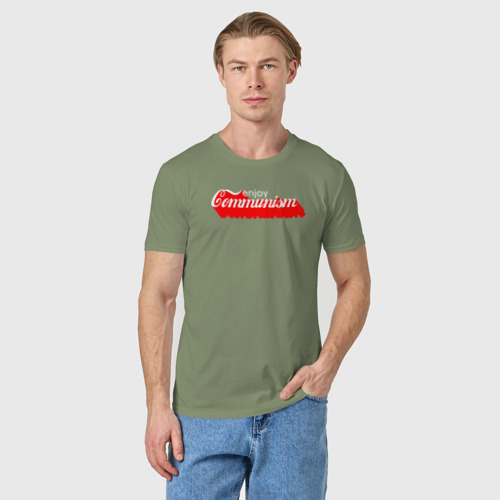 Мужская футболка хлопок Enjoy communism, цвет авокадо - фото 3