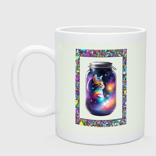 Кружка керамическая Котенок в космосе - галактическая банка, цвет фосфор