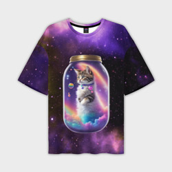 Мужская футболка oversize 3D Котик в звездном небе