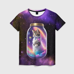 Женская футболка 3D Котик в звездном небе