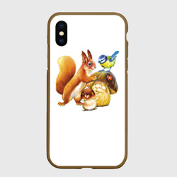 Чехол для iPhone XS Max матовый Белка синица и грибы