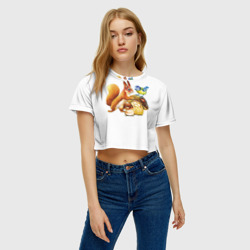 Женская футболка Crop-top 3D Белка синица и грибы - фото 2