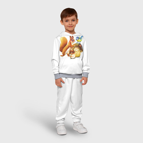 Детский костюм с толстовкой 3D Белка синица и грибы, цвет меланж - фото 3