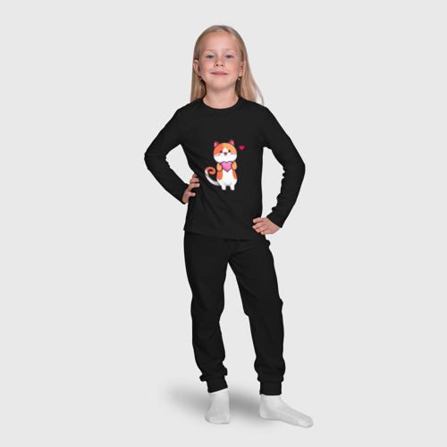 Детская пижама с лонгсливом хлопок Милый кот с сердцем, цвет черный - фото 7