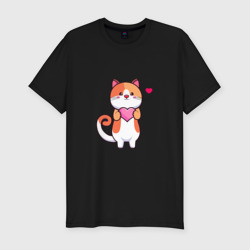 Мужская футболка хлопок Slim Милый кот с сердцем
