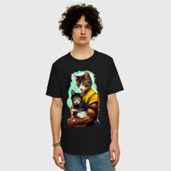 Мужская футболка хлопок Oversize Кот с котёнком - нейросеть - фото 2