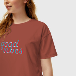 Женская футболка хлопок Oversize Good vibes в стиле неон - фото 2