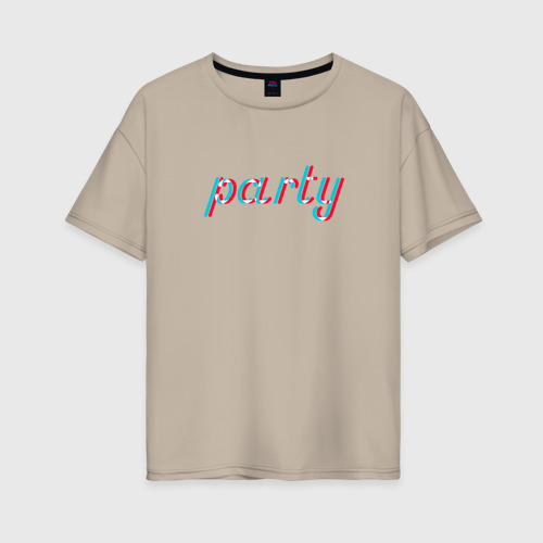 Женская футболка хлопок Oversize Party в стиле неон, цвет миндальный